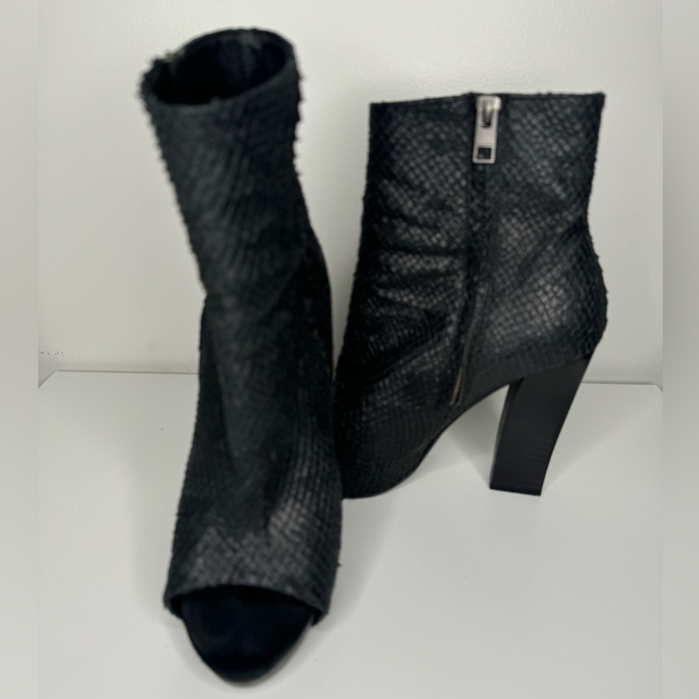 All Saints Black Snake Manifest Ankle Boots - Size 38